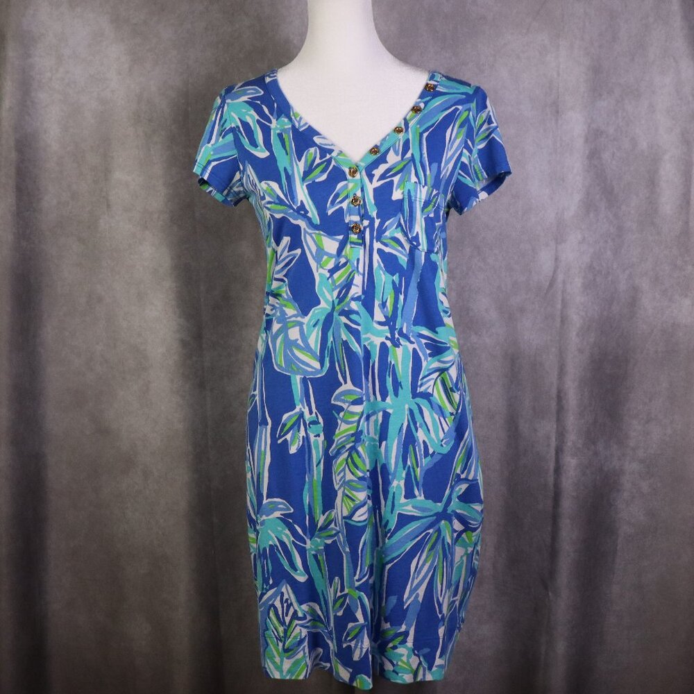 Lilly Pulitzer Palmira T-Shirt Dress Womens Small Blue Colorful V Neck Beach